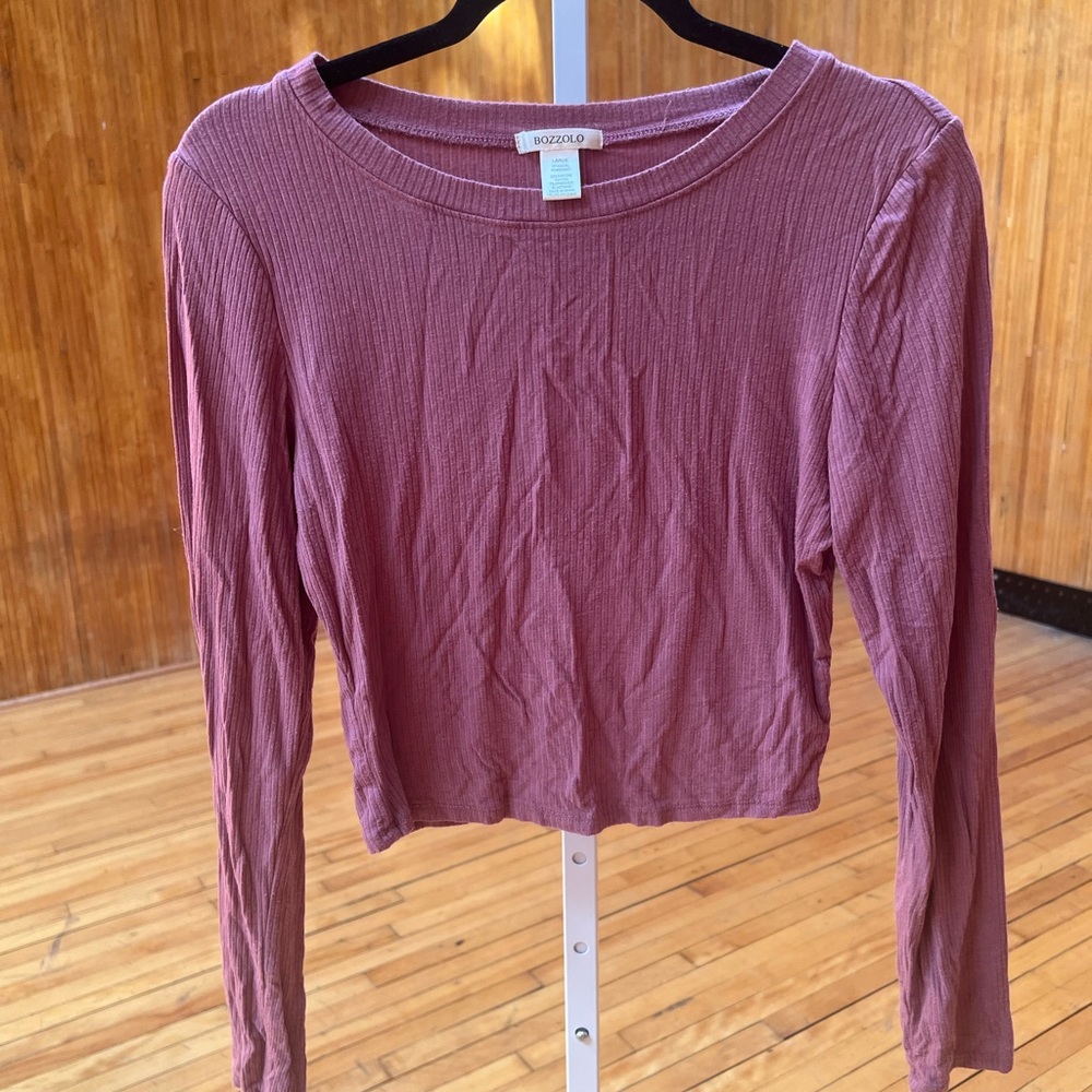 Bozzolo Ribbed Purple Long Sleeve Crop Tee